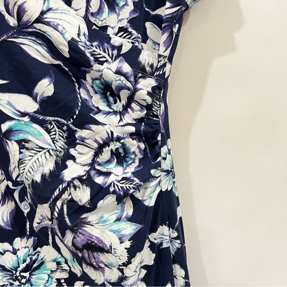 Soft Surroundings Faux Wrap Blue Floral Flutter Mini Dress Size Medium - Picture 8 of 13